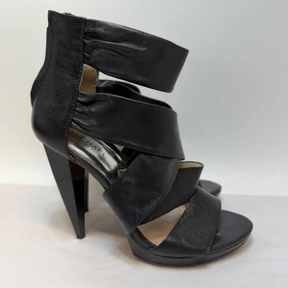 MICHAEL MICHAEL KORS Jennings Black Leather Platform High Heel‎ Sandals 9M